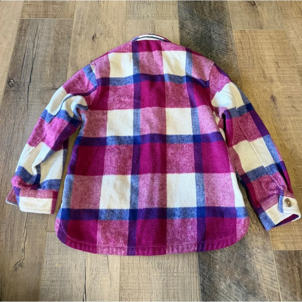 Member's Mark Girls Plaid Shacket Pink Purple White Button Front Size S 6/6X